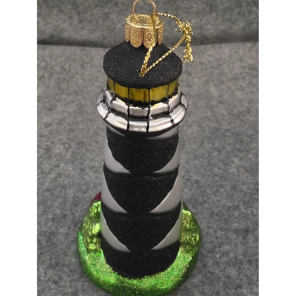 Cape Lookout (?) Lighthouse Glass Christmas Ornament. Coastal, Beach. READ